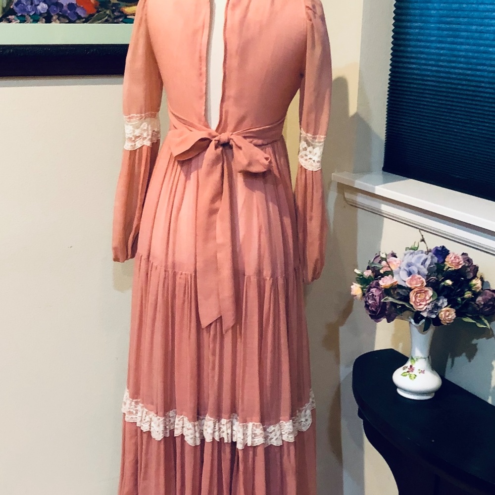 Vtg 70s Gunne Sax Victorian Maxi Prairie Corset Dress Rose Pink - Vtg 9 or S - Picture 7 of 15